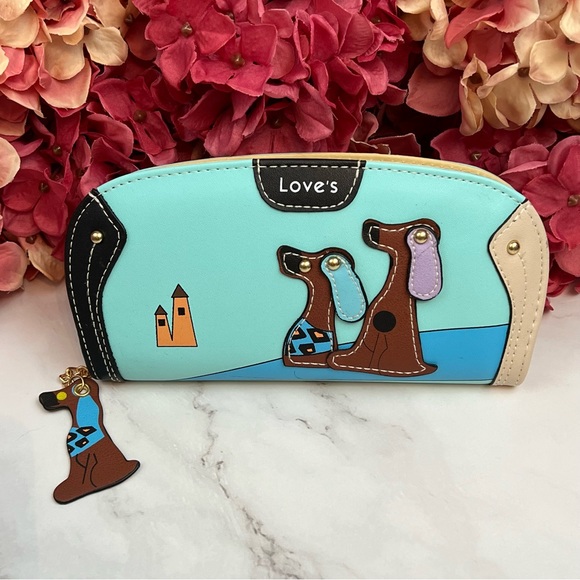 Silly Cartoon Dog Blue Vegan Leather Clutch Wallet - Picture 2 of 16